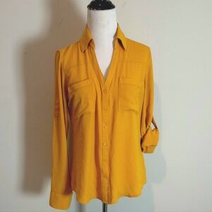 Express Mustard Button-Up Blouse